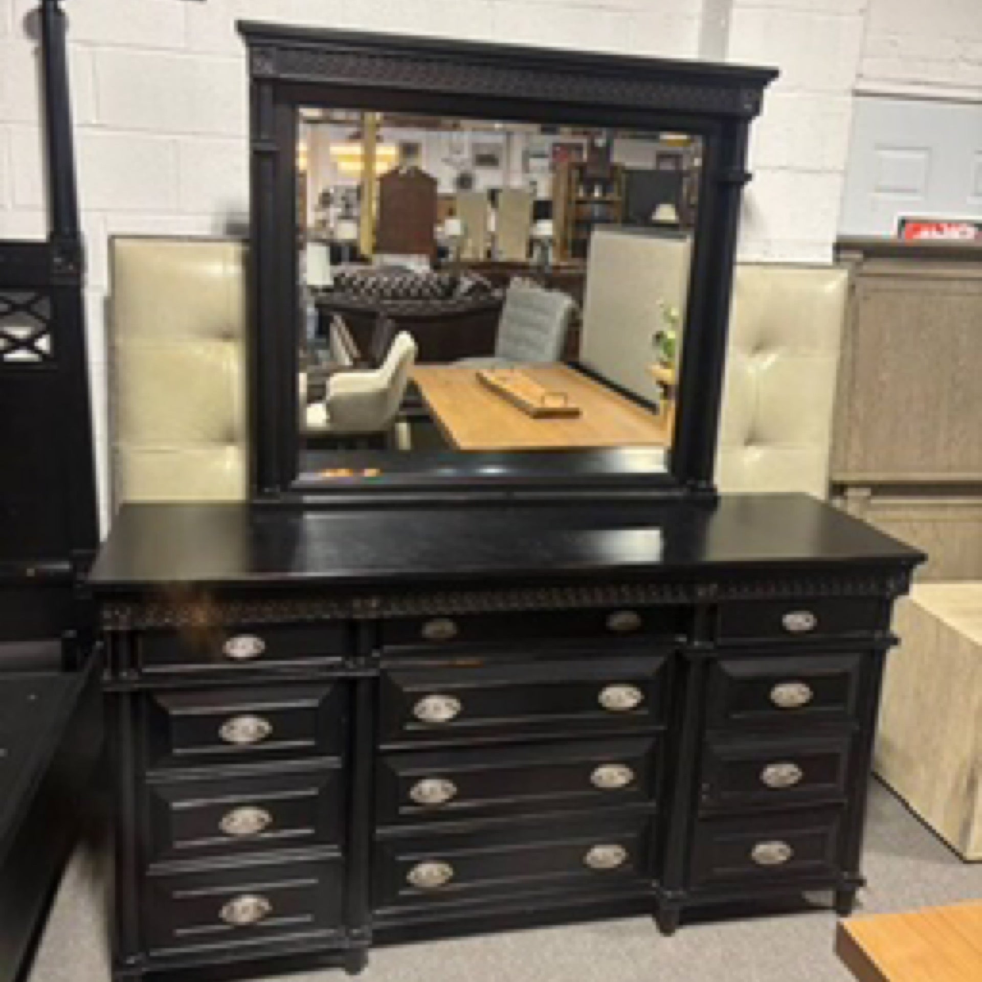 Distressed Black Dresser with Mirror | North Furnishings